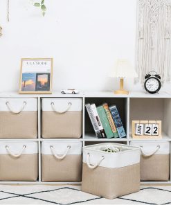 Alternative view of MidmmVick 11 x 11 Inch Cube Storage Bins. 6 Pack Large Collapsible Fabric Storage Bin with Ropes. Foldable Storage Cubes for Home. Office.Closet. Clothes. Toys Organizer (White & Beige-11x11x11)