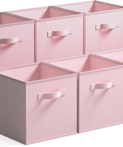 GRANNY SAYS Cube Storage Bins. 11 Inch 6 Pack Storage Cube Organizer. Foldable Fabric Storage Boxes with Handle. Decorative Clothing Storage Baskets for Shelves. Closet. Pink